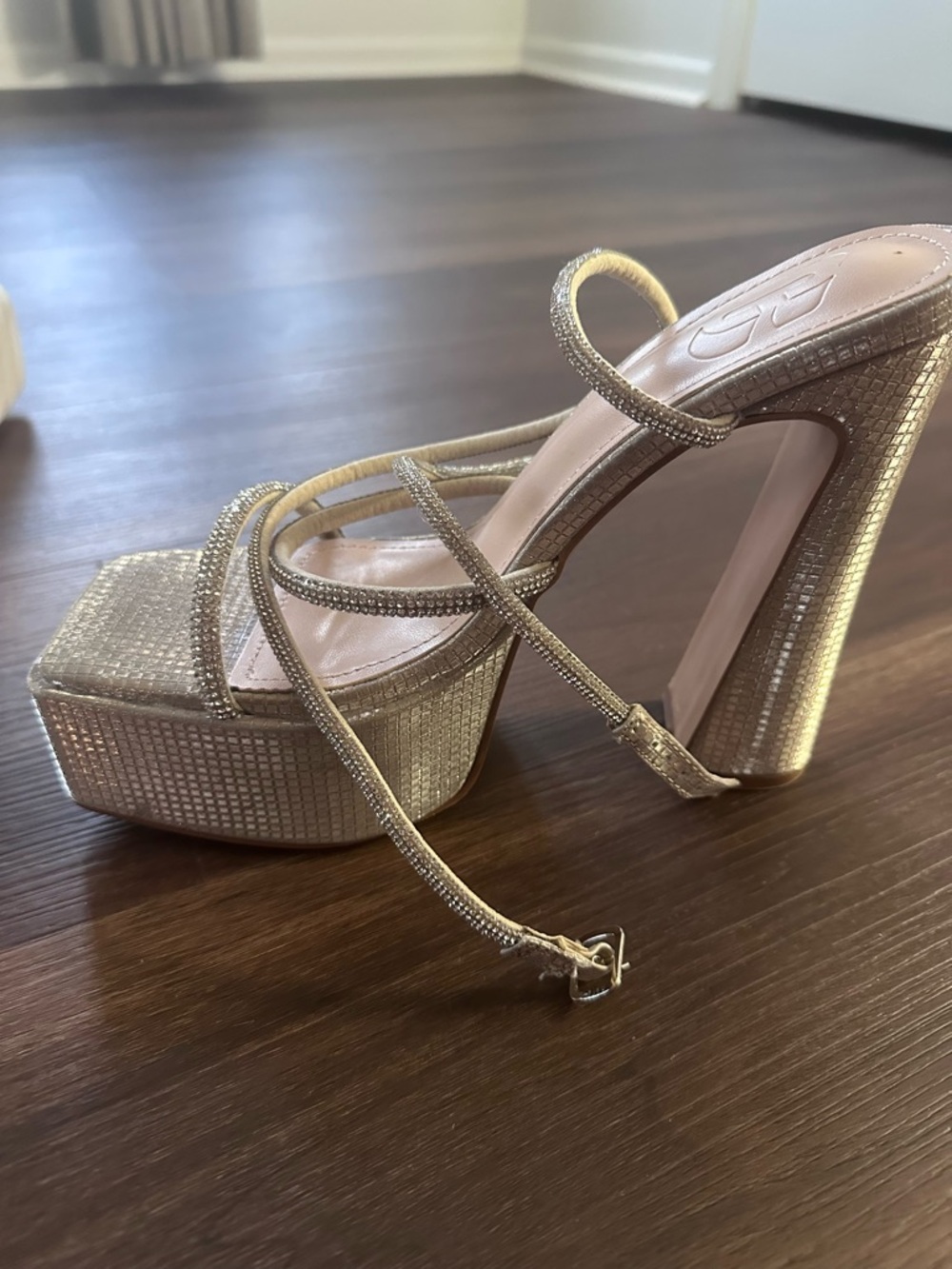 Gold Platform Strappy High Heel Sandals - Women's